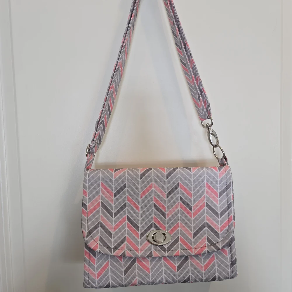 Lilly Bit Chevron Crossbody Diaper Clutch in Pink and Gray